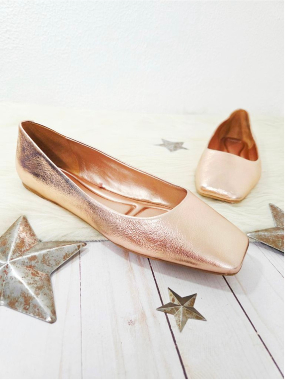 Franco Sarto Women's Flexa Amaya Square Toe Ballet Flats metallic rose gold 10